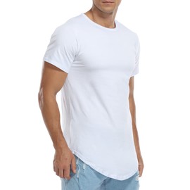 KESIHAN Mens Hipster Hip Hop Ripped Round Hemline Short Sleeve T Shirts Solid Fashion Tops Large White