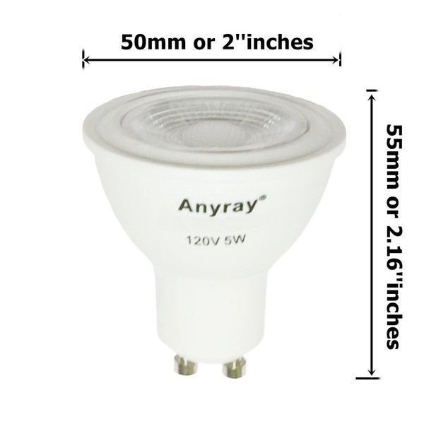 Anyray (2-LED Bulbs Spot 5-Watt (50-Watt Equival) GU10 Base, 120-Volt Light Bulb, Dimmable Twist and Lock Base