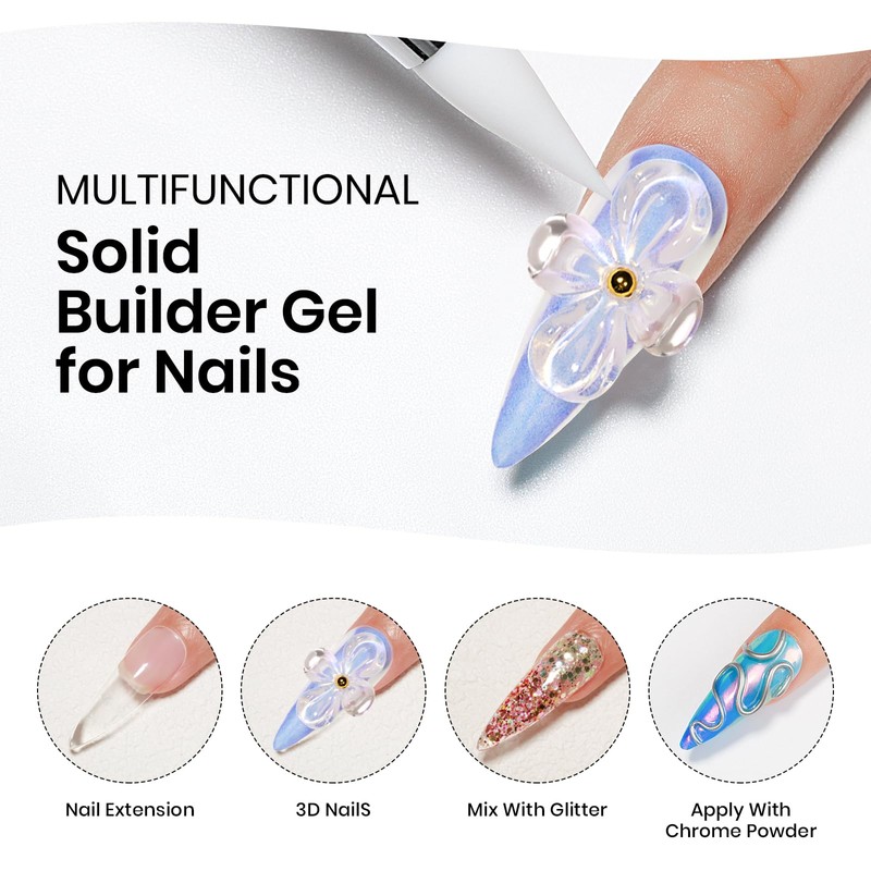 MIZHSE 30g Clear Solid Builder Gel and 15g 3D Nail