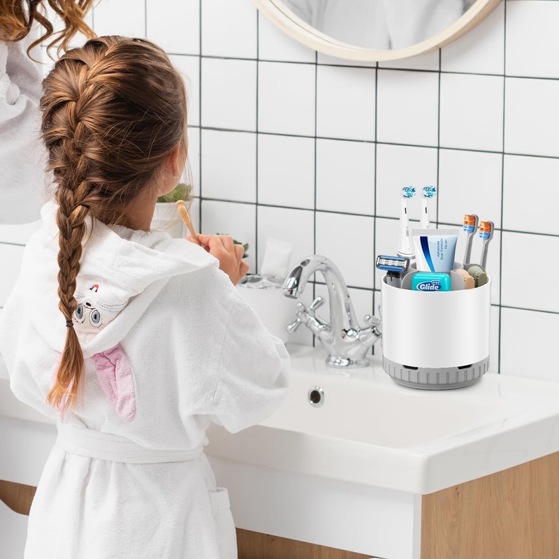 GFWARE Toothbrush Holders for Bathrooms - White Rotating Kids Electric