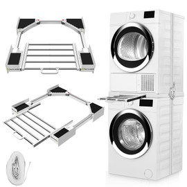 Washer Dryer Stacking Kit, Universal 29"/28"/27"/26"/25"/24" Washer and Dryer Stackable with Pull-out Drying Rack, Adjustable Stacking Kit for Washer and Dryer, Connecting Frame with Ratchet Strap