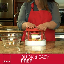 Ronco Veg-O-Matic Deluxe, Fruit and Vegetable Chopper, Interchangeable Stainless-Steel Blades, Food Cutter, Catch Container, Dishwasher Safe (Red)