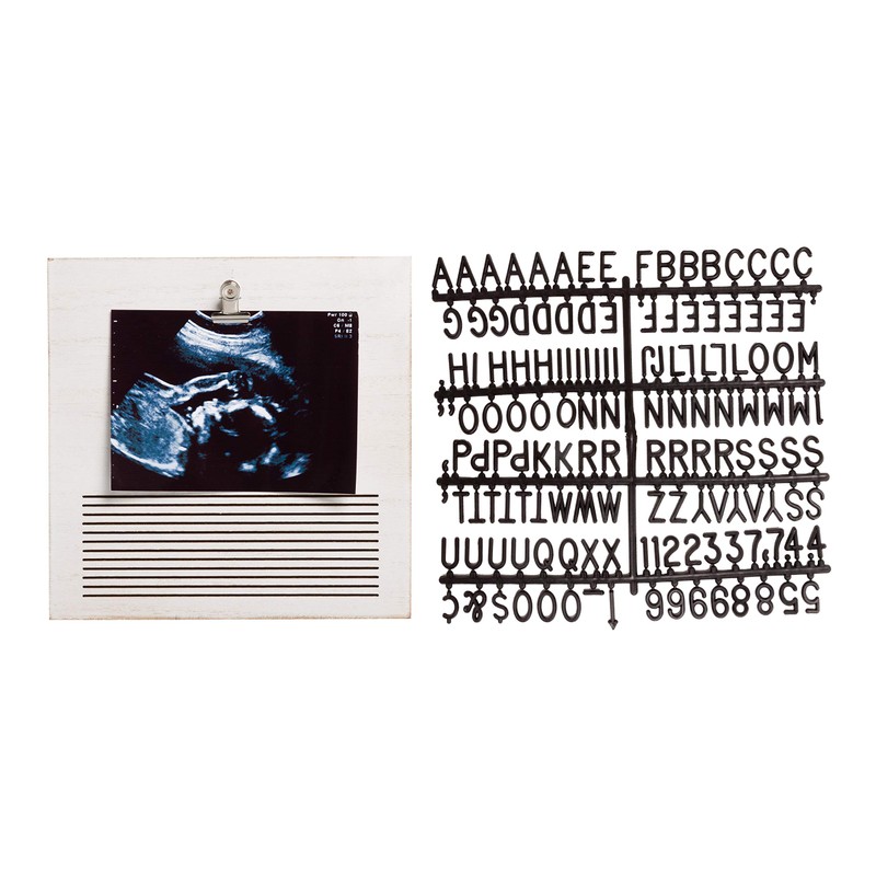 Pearhead Classic Wooden Letterboard, Sonogram Photo Frame, Baby Keepsake Clip