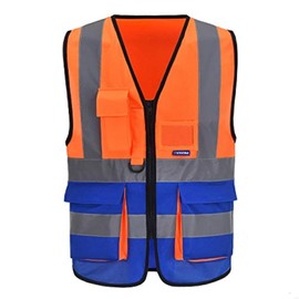 A-SAFETY High Visibility Safety Vest, ANSI Class 2 Identification Security Vest with 2'' Reflective Silver Strip, Front Zipper Construction Vest for Night, Orange&Blue Color Mixed, XXL