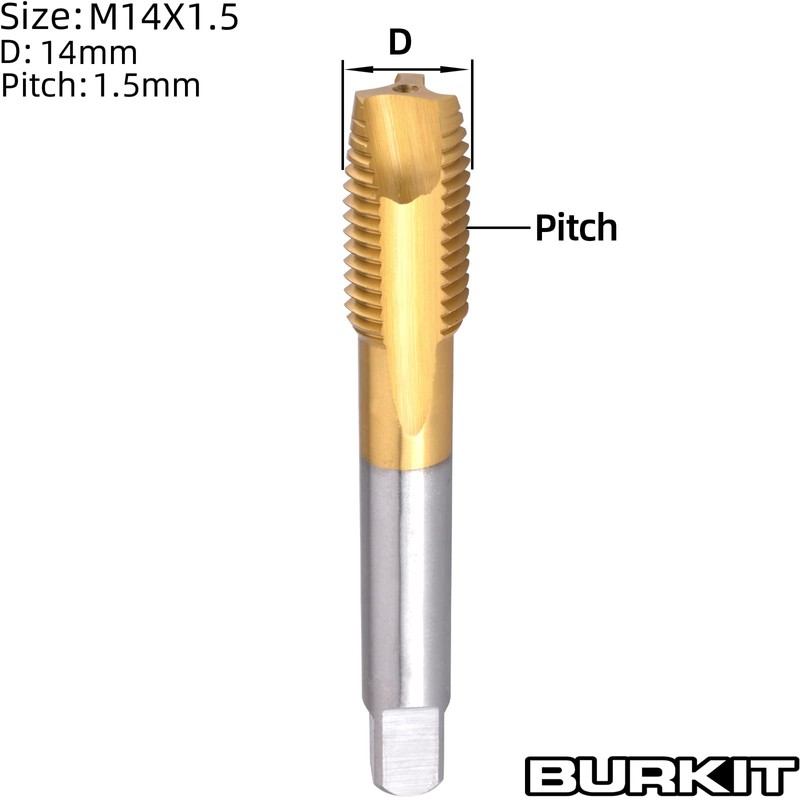 Burkit M14 X 1.5 Spiral Point Tap, HSS Titanium coating