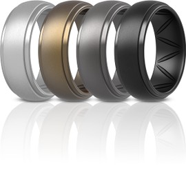 ThunderFit Silicone Rings for Men - Breatheable Airgrooves Step Edge 10mm Wide - 2.5mm Thick (Gun Metal C, Bronze B, Silver B, Black - Size 9.5-10 (19.8mm))