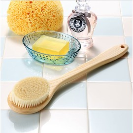 Body Brush, Long Handle 14 inches, Hog Hair, Japanese Hinoki Tree Wooden Handle