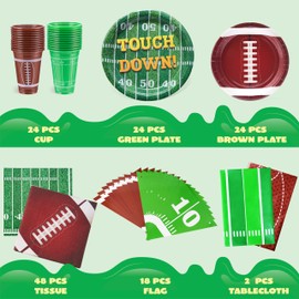 JOYIN 123 Pcs Football Party Supplies Kit, Football Plates and Napkins Serves 24 includes Banner, Cups & Touchdown Tablecloths for Football Party Decorations Party Tableware