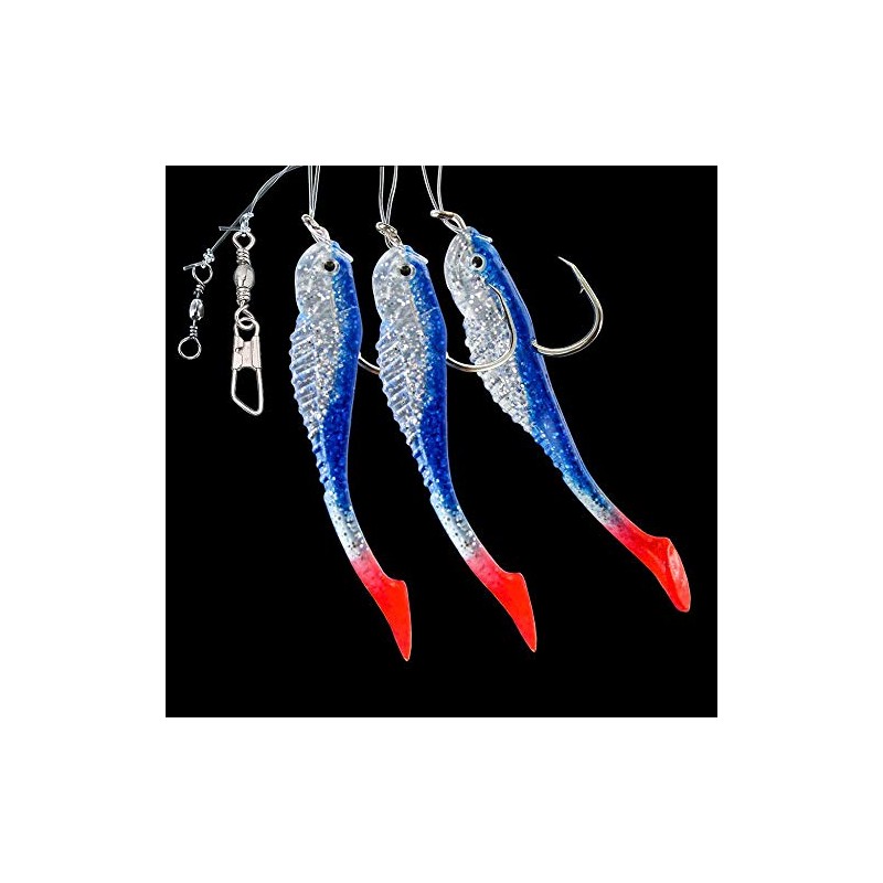 DEGA Rubber Fish Leader with Reflective Film, 3 Rubber Fish,