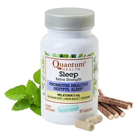 Quantum Health - Melatonina para dormir extra fuerte, 5 mg, apoyo saludable para dormir reparador con raíz de valeriana relajante y L teanina bienesta
