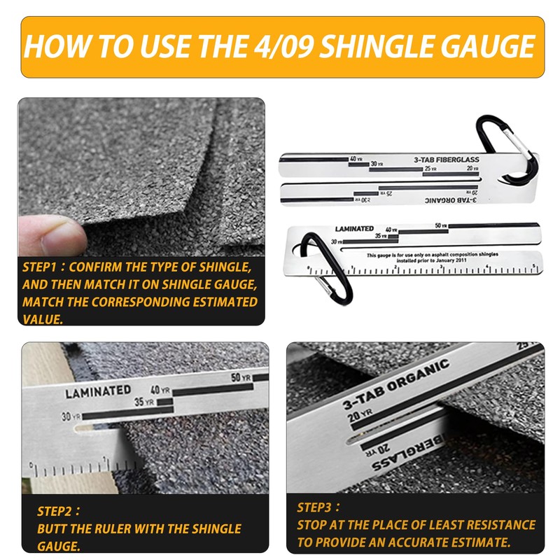 Upgraded 4/09 Shingle Gauge, Roof Pitch Gauge, Stainless Steel Measuring