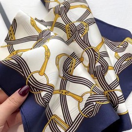 MEISEE 100% Mulberry Silk Scarfs Small Square Scarf 21" x 21" Neck Scarf Breathable Lightweight for Women Gift Packed, Blue and White Classic