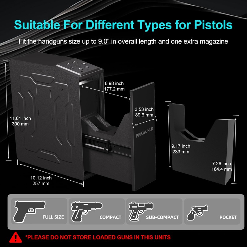 PINEWORLD Gun Safe For Handgun, Biometric Slider Bedside Handgun Safe,
