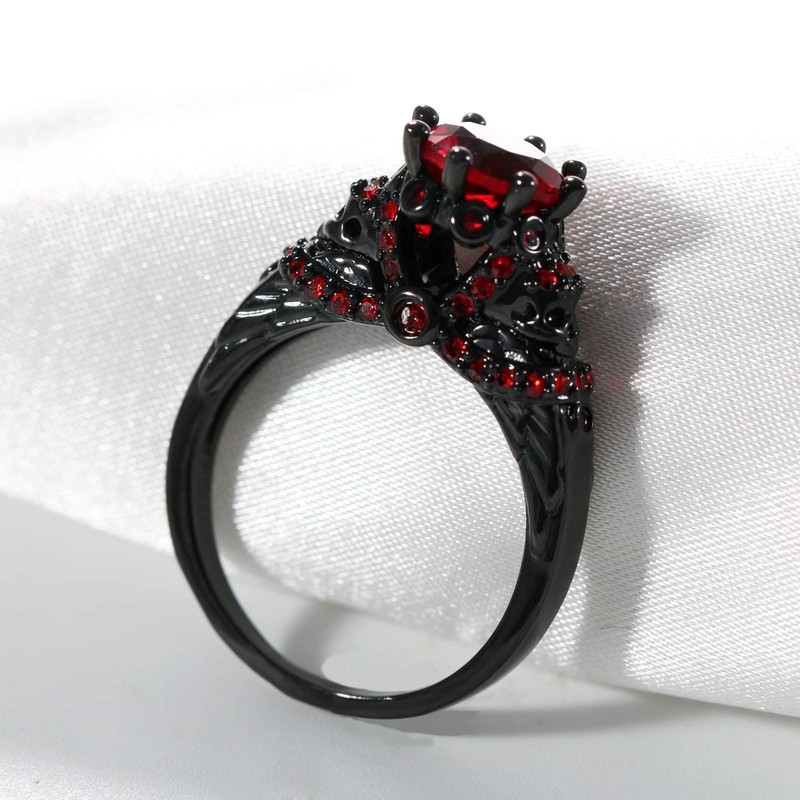 Ringcrown Red 1CT AAA CZ Women's Wedding Ring Black Skull
