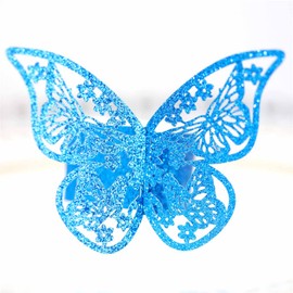Lavandi 100pcs Napkin Rings 3D New Butterfly Paper Weddings Party Serviette Table Decoration Restaurant Hollow Out Bright Spot Material (Bright Blue) …