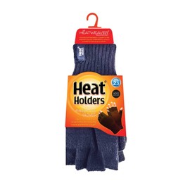 HEAT HOLDERS - Mens Winter Warm 3.2 TOG Fleece Lined Insulated Knit Thermal Fingerless Gloves (One Size, Navy)