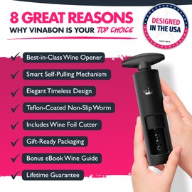 VINABON Abridor de vino automático – Sacacorchos 2 en 1 de calidad profesional Twister 2 en 1 con cortador de papel de vino, sacacorchos manual de fácil giro, incluye libro electrónico WineGuide
