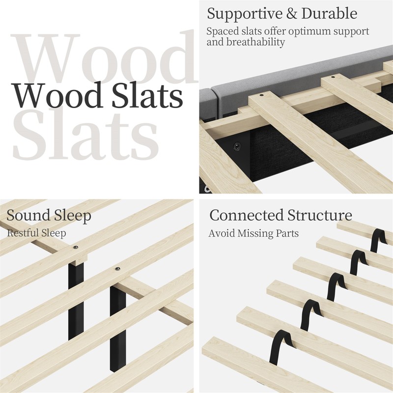 Yaheetech Queen Bed Frame Upholstered Platform Bed with Wing Side/Wooden