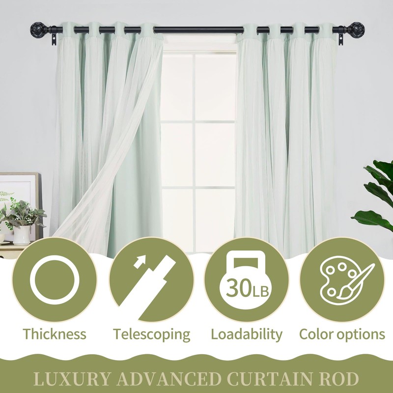 TANGWIN 2 Pack Black Curtain Rods for Windows 48 to