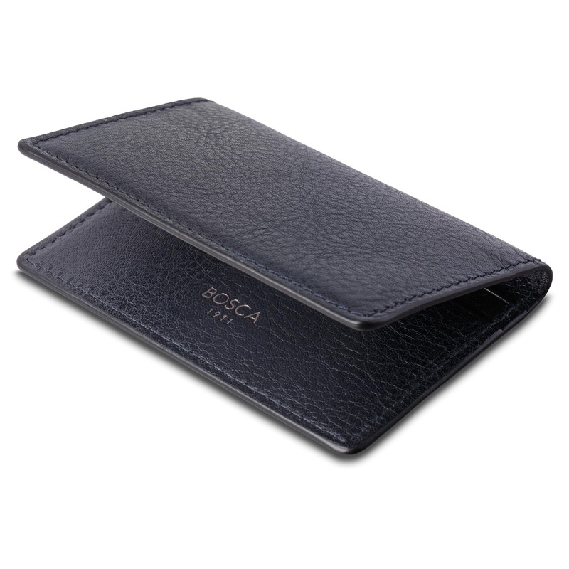 Bosca Navayo Card Case All Leather Wallet Blue-Black
