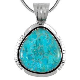 Turquoise Pendant Necklace Sterling Silver 925 (Sterling Silver Pendant with 20" Stainless Chain) (Turquoise)