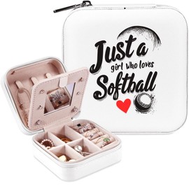 BJDAMAI Softball Jewelry Box, Gifts For Teens Girls Age 8-12, Softball Lovers Stuff Items Accessories Things Merchandise Decor Merch, Travel Ring Earrings Necklace Organizer Holder!