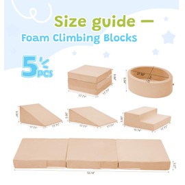 Elftopia Foam Climbing Blocks with Ball Pit & Stairs for Toddlers Aged 1-3 -Soft Playset for Indoor Crawling, Foam Playground Set for Baby to Active Playing Inside -(Balls NOT Included),Beige