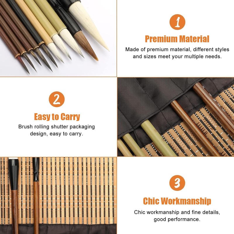 Linkstyle Chinese Calligraphy Brush Set, Mixed Size Japanese Kanji Sumi