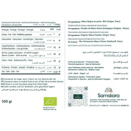 Samskara Maca Negra en Polvo | BIO Orgnico | Premium Raz de Maca Peruana en Polvo para Energa, Resistencia y Equilibrio Hormonal tanto en hombres como en mujeres | Testosterona Natural|Tribu Samskara (500g)