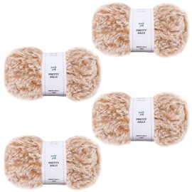 Pretty Jolly 4 Skeins of Faux Fur Yarn, Super Soft Chunky Yarn, Fluffy Yarn for Crocheting, Knitting, Eyelash Yarn, Polyester Yarn (Khaki)