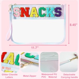 HIGH FIT Snack Bags Pouch Travel Makeup Bag Chenille Letter Patch - Waterproof Nylon Clear Cosmetic Bag/Tote Bag/Makeup Travel Bag/for Women Girls
