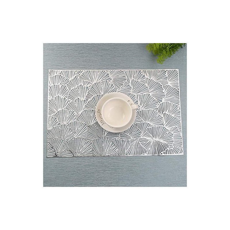 Hosoncovy 4 Pack Ginkgo Biloba Decorative Placemats Rectangle PVC Hollow