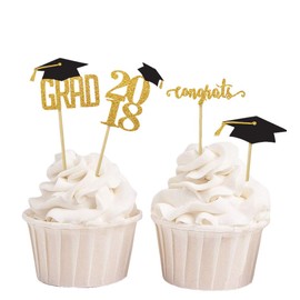 Darling Souvenir, Graduation Cap Theme Party Cupcake Toppers, Dessert Decorations Congrats Grad! Cupcake Toppers - Pack Of 20