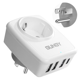 GUNGY Travel Adaptor USA Adapter America Germany Plug Travel Plug EU to US Socket Adapter with 3 USB and 1 Type C for USA Canada Mexico Thailand Type B