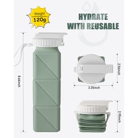 Opard Collapsible Water Bottles BPA Free Leak Proof Foldable Silicone Bottle with Anti-Collapse Ring for Travel Camping Hiking Running Sport