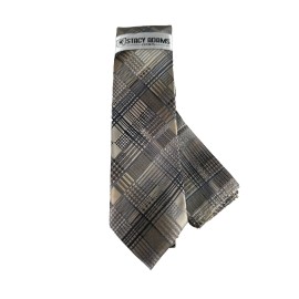 Stacy Adams Men's Tie & Hanky Beige Navy Blue Royal Blue Plaids Check 3.25" Wide
