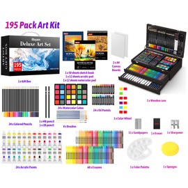 iBayam Deluxe Art Set,195-Pack Artist Gift Box, Arts and Crafts Drawing Painting Kit Art Supplies for Adults Teens Kids, Art Kits with 24 Acrylic Paint, Sketchbook, Canvases, Crayons, Pencils
