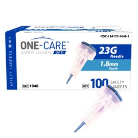 ONE-CARE Opti Safety Lancets Top Button Activated 23G x 1.8mm, NormalFlow, 100/bx