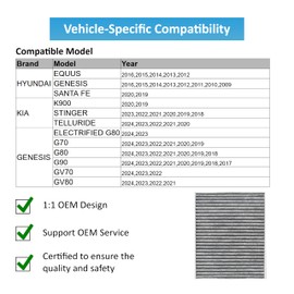 Bear Filter Cabin Air Filter - for Genesis G70 G80 G90 GV70 GV80 Electrified Hyundai Santa Fe Equus Genesis Kia K900 Stinger Telluride for Years 2024 2023 2022 2021 2020 2019 2018 2017 24-11 BCF10735