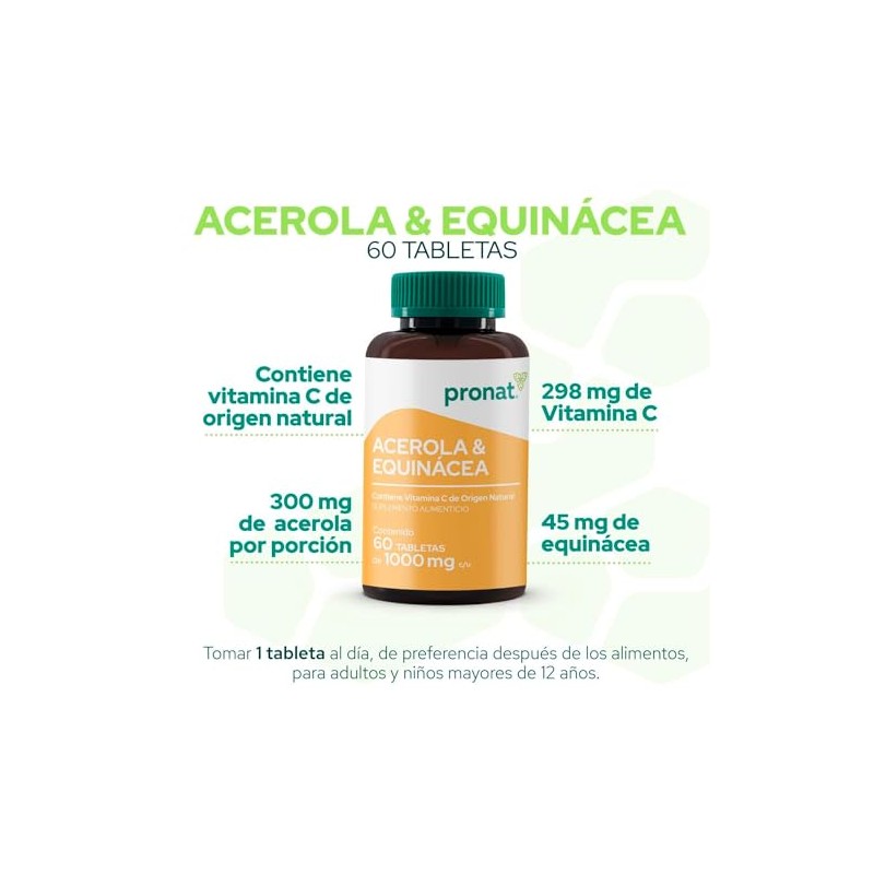 PRONAT | Acerola y Equinácea, Suplemento Alimenticio, con 298 mg