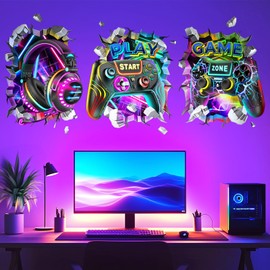 decalmile 3D Game Wall Decals Colorful Gamer Controller Video Gaming Joystick Wall Stickers Boy Bedroom Teenagers Playroom Wall Decor