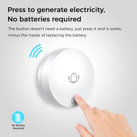 UniTalk Wireless Doorbell, Self-Powered Doorbell, No Battery Required Push Button, Cordless Door Chime Kit with 36 Chimes, 8 Adjustable Volume and 300FT Wireless Range(1R1T)