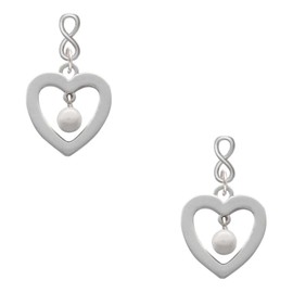 Delight Jewelry Silvertone Open heart with Imitation Pearl Drop Silvertone Infinity Post Earrings