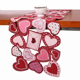 YINFUNG Valentines Table Runner Embroidered Heart Red Hot Pink 13x54IN for Wedding Anniversary Proposals Home Decor Gift