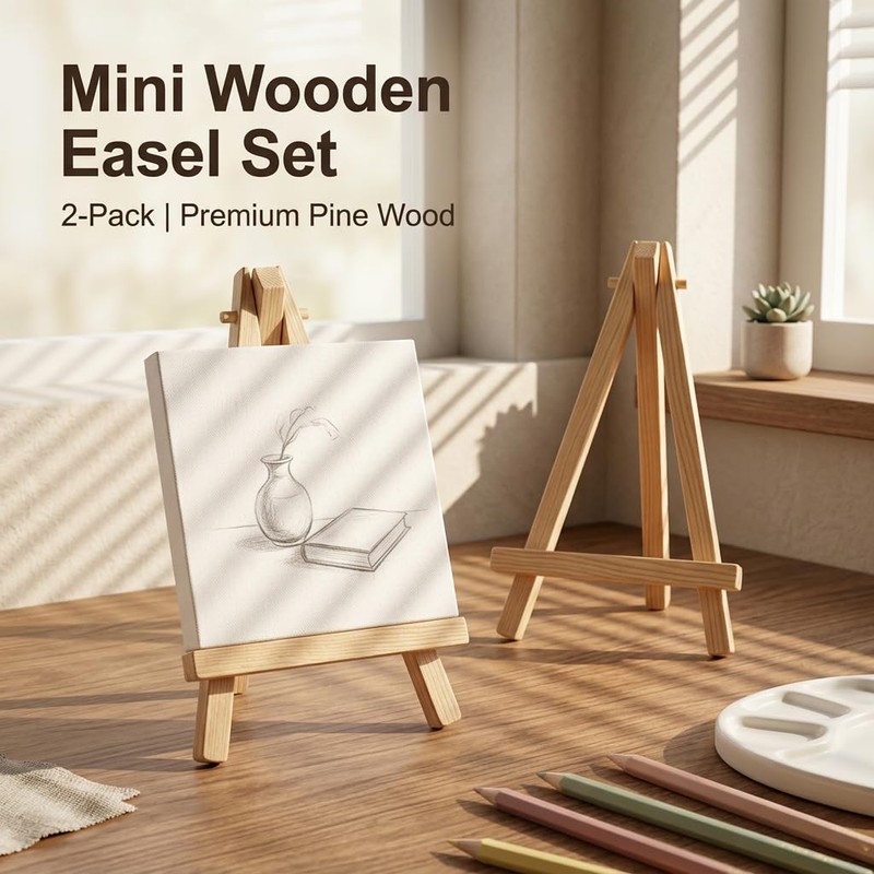 2pcs Mini Easel Stand, 15cm Small Wooden Tabletop Easels for