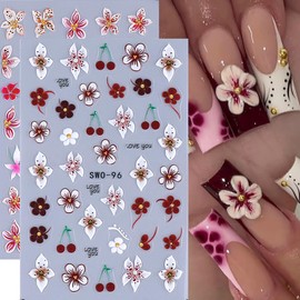 Spring Flower Nail Art Stickers 5D Embossed Florals Design Colorful Lilie Petals Nail Stickers Acrylic Nail Decals Accessories Summer Nail Art Supplies for Women DIY Decorations 2 Sheets