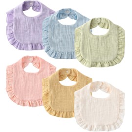 GoUseGo Baby Bib, Set of 6, Waterproof, Ruffled Sty, Plain, 6-Layer Gauze, Cute, Baby Bib, Meal Style, Newborn Present, Baby Gift, colorful