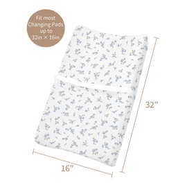 Changing Pad Cover for Baby Boy Girl 2 Pack, Muslin Changing Table Pad Covers with Boho Style, Neutral Nursery Bedding Essentials Soft and Breathable (Bluebell Bloom & Light Blue)