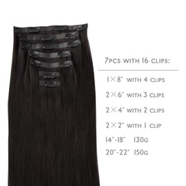 WENNALIFE Seamless Clip In Hair Extensions Human Hair, 24 Inch 160g 7pcs Natural Black Hair Extensions Clip in Human Hair Invisible PU Skin Weft Natural Remy Human Hair Extensions