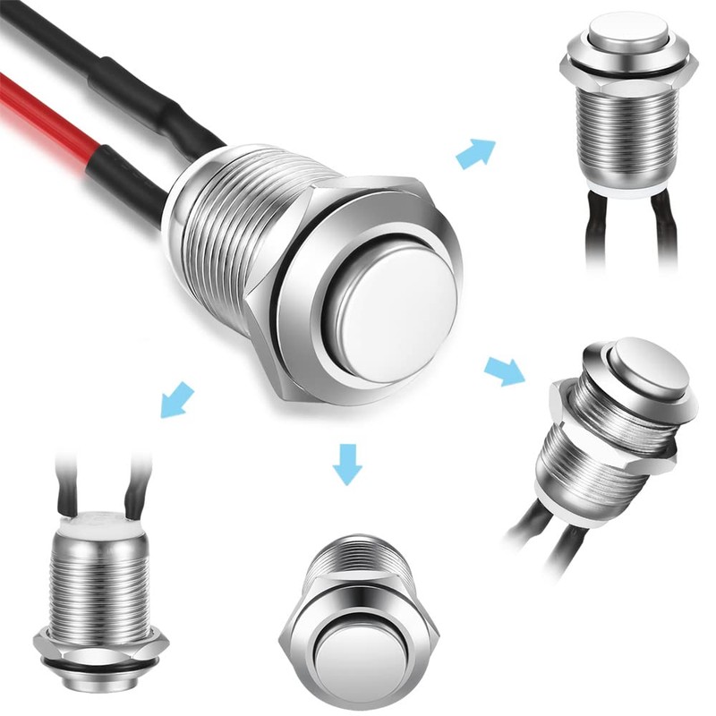 Gebildet 3 Pcs 12mm Prewired High Head Waterproof Push Button